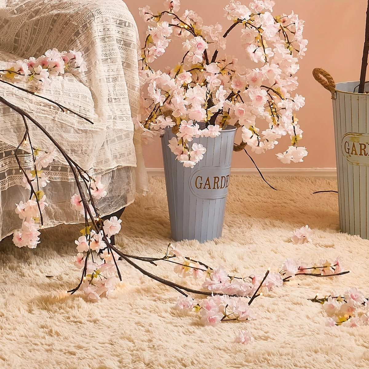 96LED Cherry Blossom Under-Cabinet Lights - USB Powered, 74.8inch Pink Sakura Fairy Lights for Home and Party Decoration, Plastic LED Strip with No Battery Required for Bedroom, Living Room Ambience