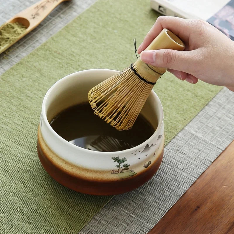 Faraway Mountain Matcha Set Ceramic Kiln-Formed Teaware Accessories Matcha Bowl Bamboo Stirrer Traditional Tea Culture Kit Gifts