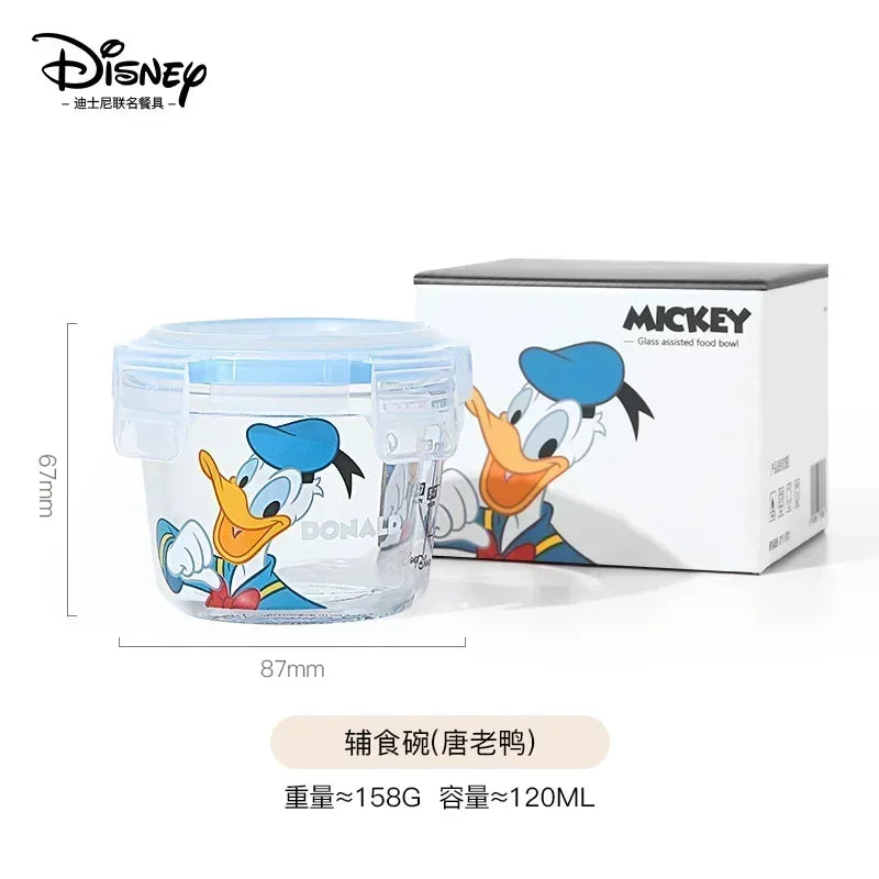Disney Mickey Mouse Cartoon Glass Lunch Box Cartoon Donald Duck Pattern with Lid Soup Bowl Kawaii Anime Accessories Fruit Box