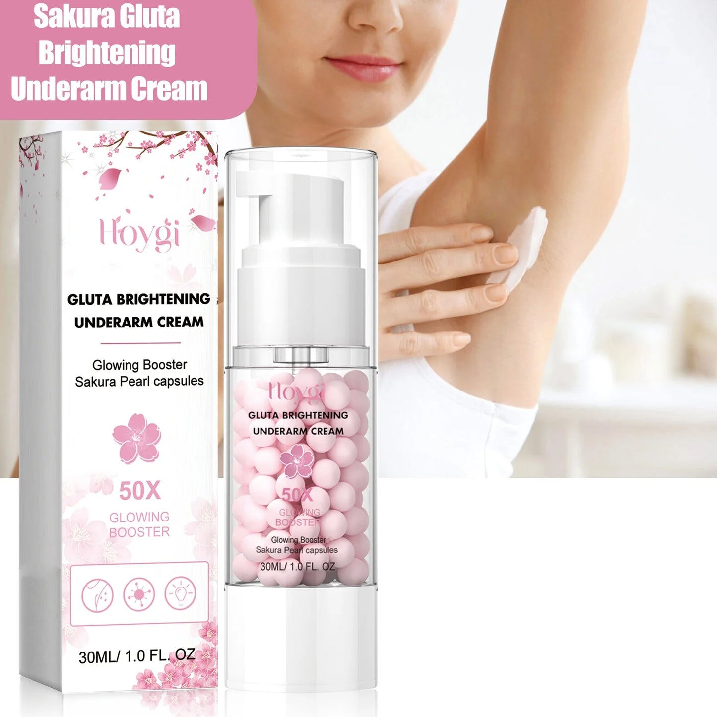 Hoygi Sakura Pearl Brightening Underarm Cream Fade Melanin Elbows Armpits Nourish Skin Improve Dullness Whitening Capsule Cream