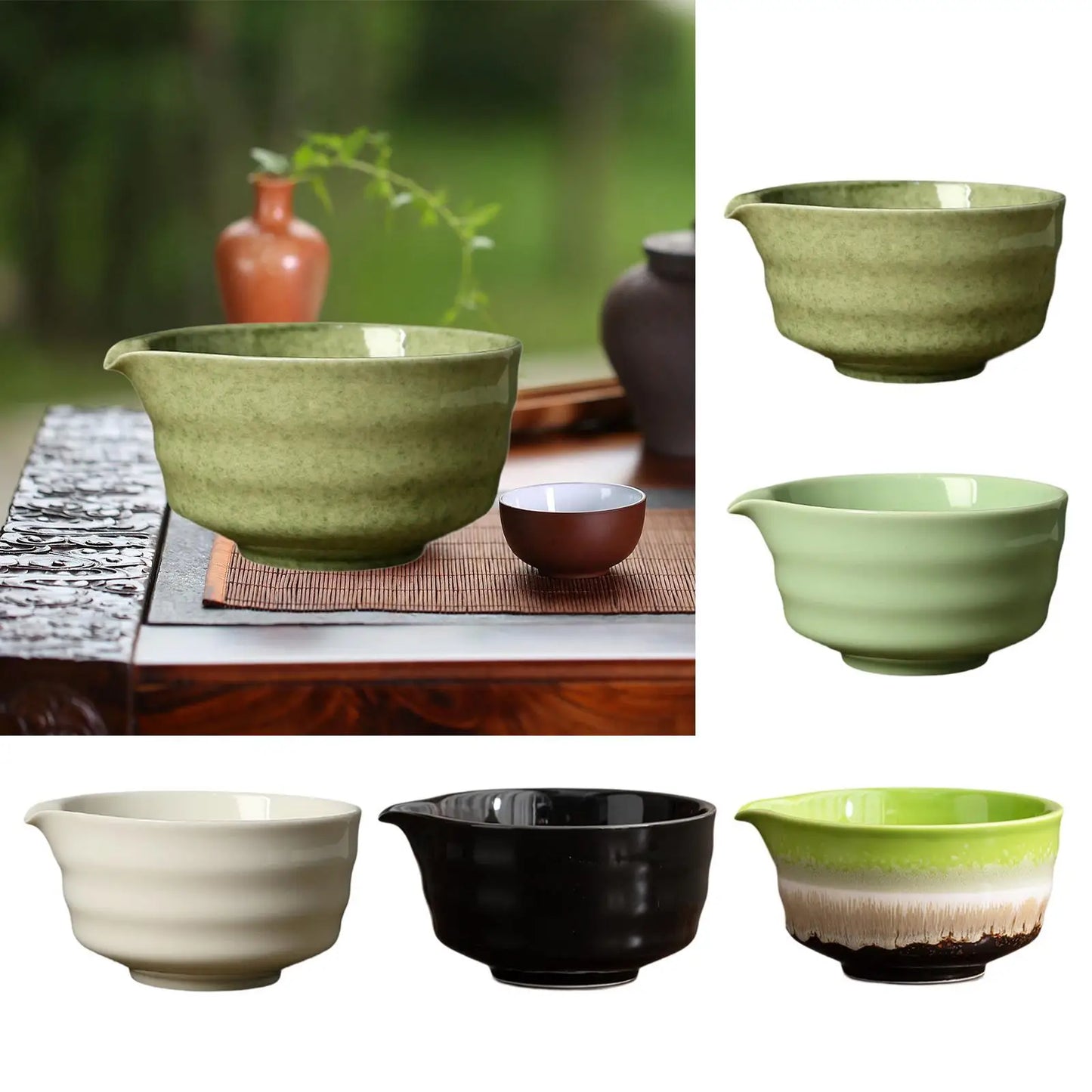 Ceramic Matcha Bowl with Spout Japanese Tea Cup for Friends Family Beginner Handmade Ceramic Matcha Bowl for Whisked