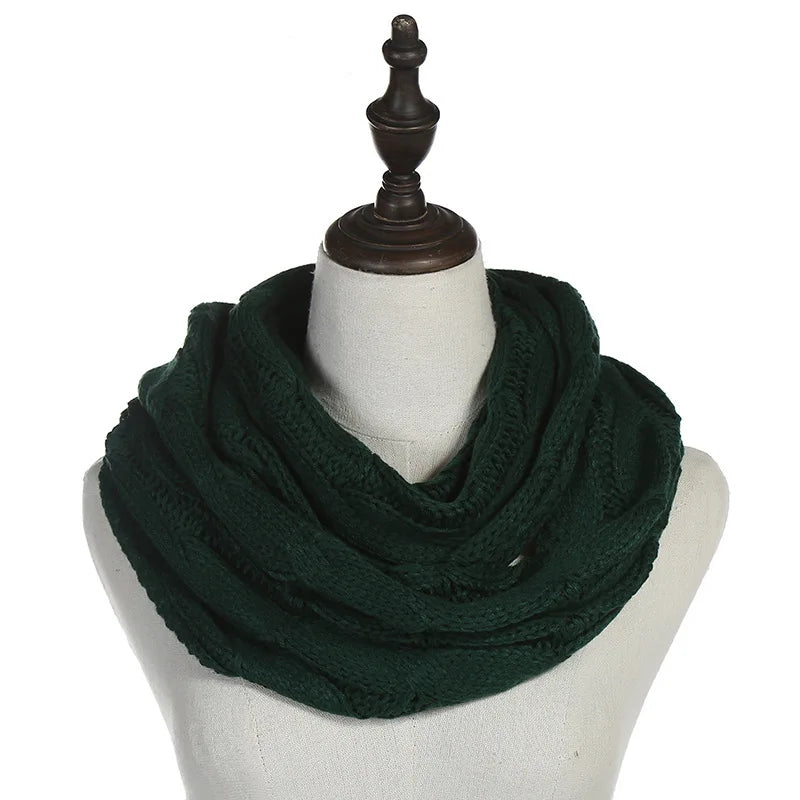 New women solid color cable knitting wool snood infinity scarf winter neck warmer cowl collar circle scarves AC041