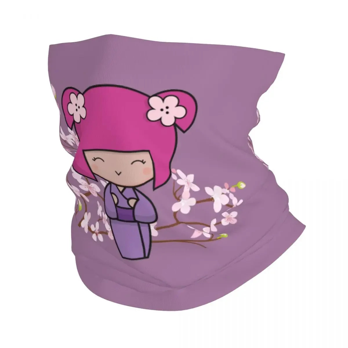 Custom Japanese Girl Sakura Kokeshi Doll Bandana Neck Gaiter for Hiking Camping Men Women Wrap Scarf Balaclava Warmer