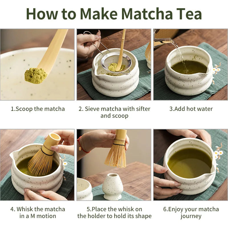 Untior Matcha Whisk Set Japanese Traditional Bamboo Chasen and Scoop Stainless Steel Sifter Reusable Tea Tool Kitchen Accessorie
