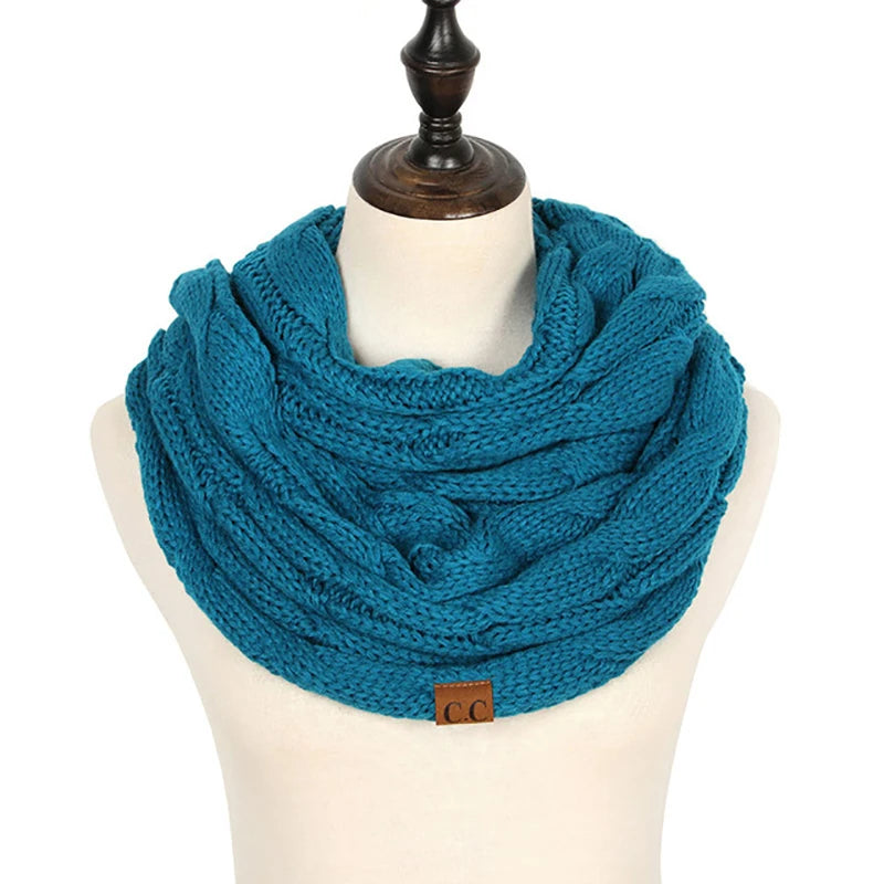 New women solid color cable knitting wool snood infinity scarf winter neck warmer cowl collar circle scarves AC041