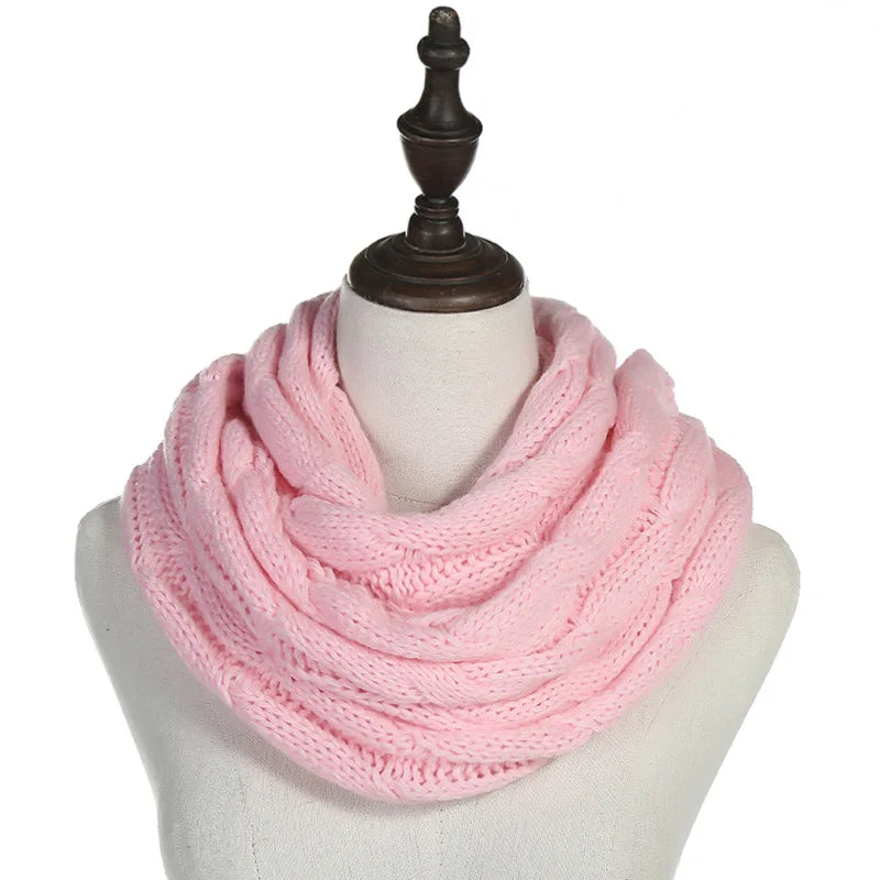 New women solid color cable knitting wool snood infinity scarf winter neck warmer cowl collar circle scarves AC041