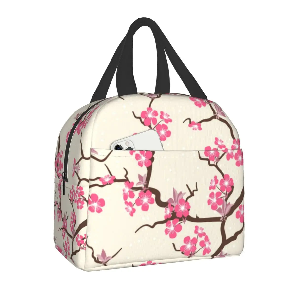Japanese Sakura Cherry Blossoms Insulated Lunch Bags for Women Resuable Thermal Cooler Flowers Bento Box Kids School Children
