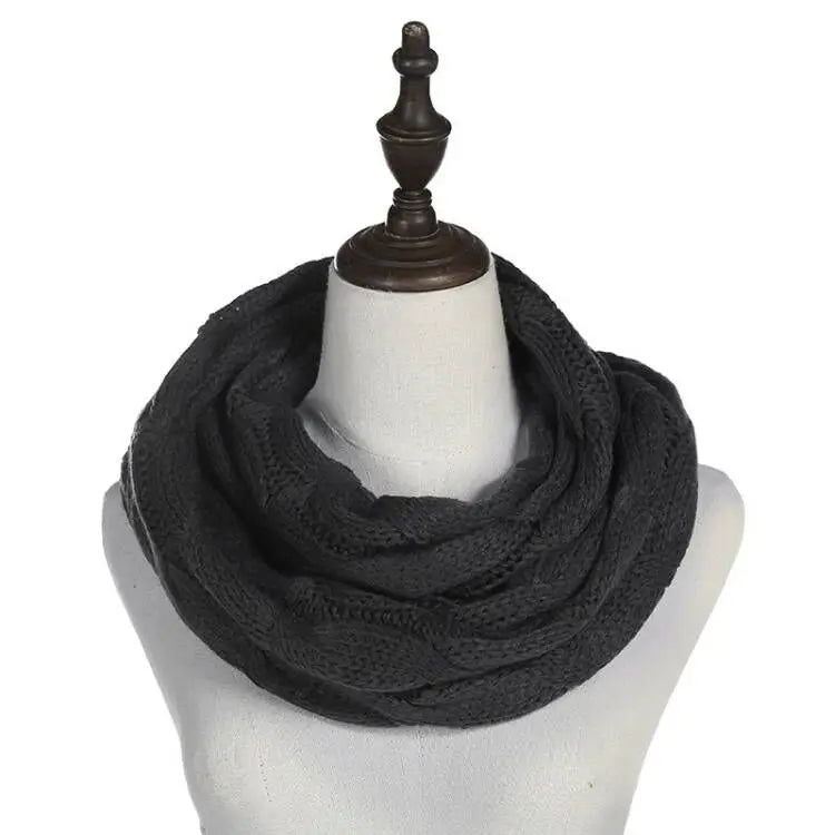 New women solid color cable knitting wool snood infinity scarf winter neck warmer cowl collar circle scarves AC041