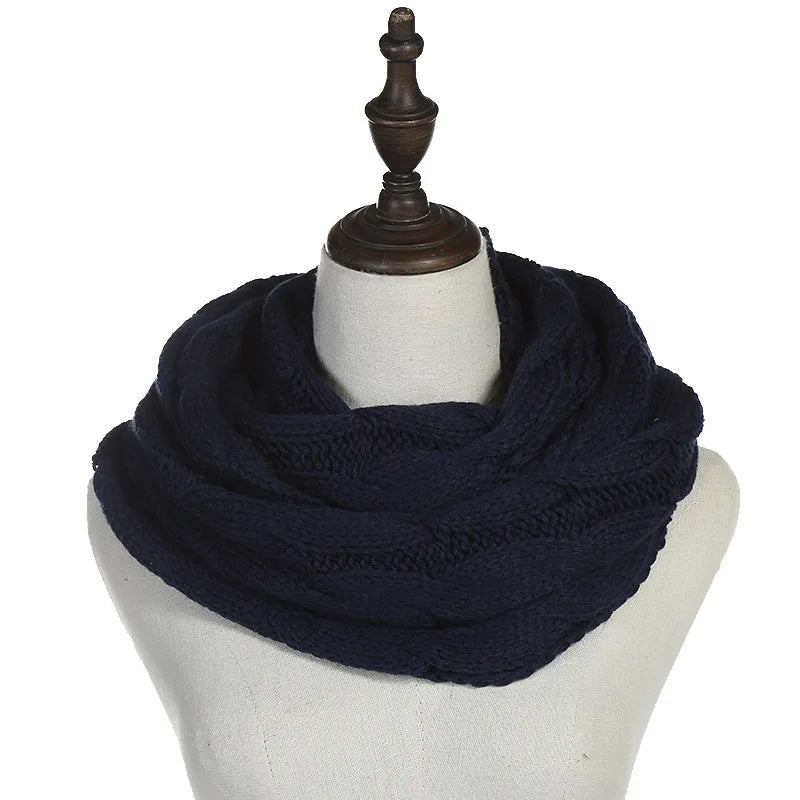 New women solid color cable knitting wool snood infinity scarf winter neck warmer cowl collar circle scarves AC041