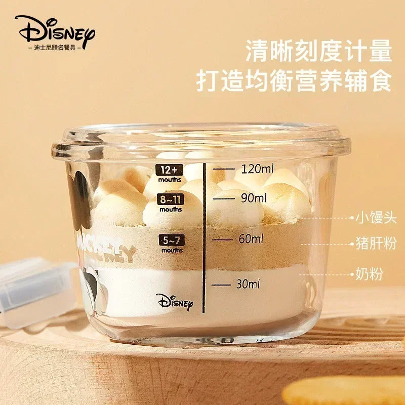 Disney Mickey Mouse Cartoon Glass Lunch Box Cartoon Donald Duck Pattern with Lid Soup Bowl Kawaii Anime Accessories Fruit Box