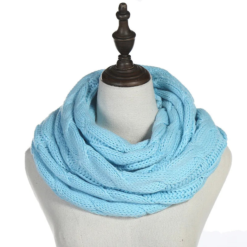 New women solid color cable knitting wool snood infinity scarf winter neck warmer cowl collar circle scarves AC041