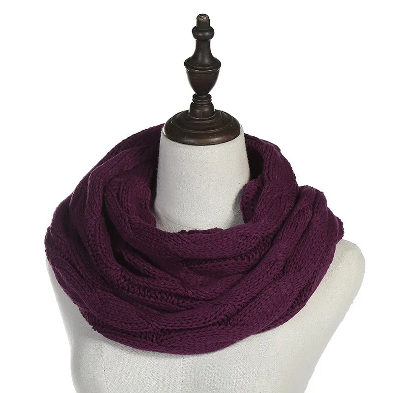 New women solid color cable knitting wool snood infinity scarf winter neck warmer cowl collar circle scarves AC041