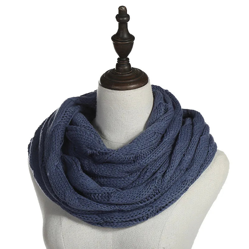 New women solid color cable knitting wool snood infinity scarf winter neck warmer cowl collar circle scarves AC041