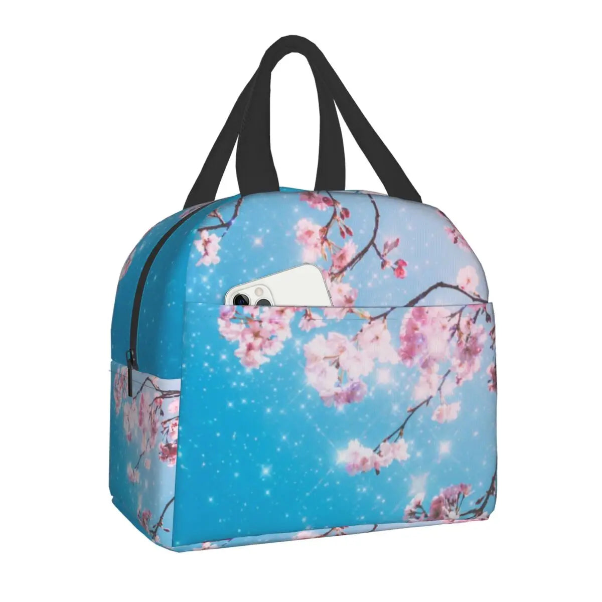 Japanese Sakura Cherry Blossoms Insulated Lunch Bags for Women Resuable Thermal Cooler Flowers Bento Box Kids School Children