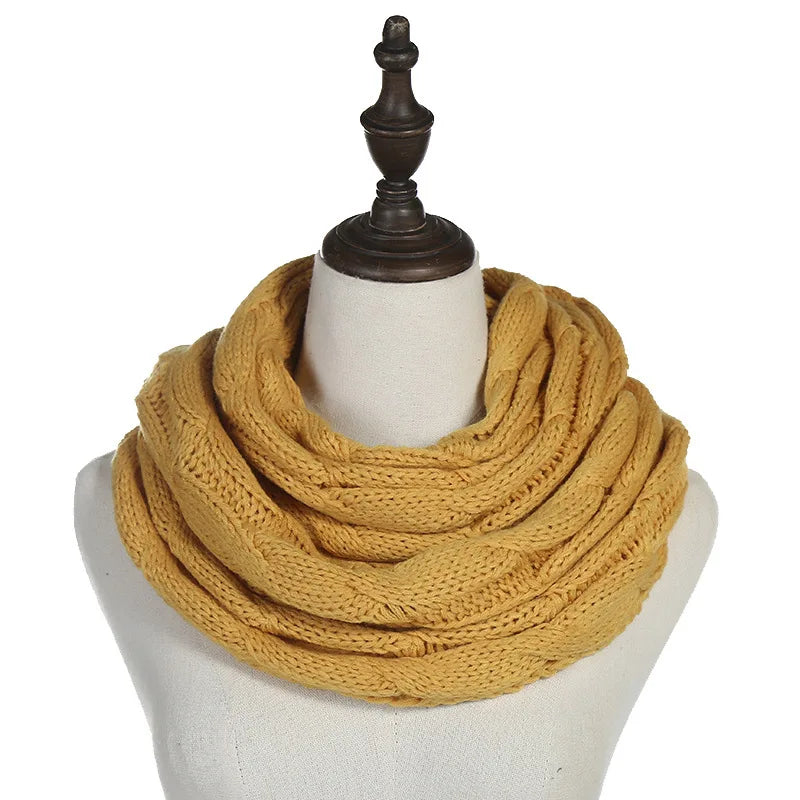 New women solid color cable knitting wool snood infinity scarf winter neck warmer cowl collar circle scarves AC041