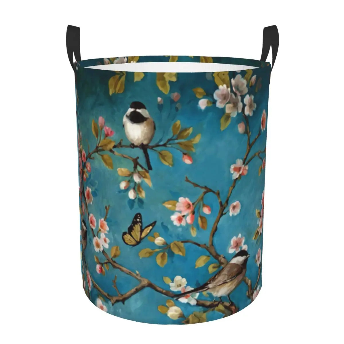 Custom Blooming Sakura Branch Laundry Basket Foldable Cherry Blossom Japanese Flower Clothes Hamper for Baby Kid Toy Storage Bin