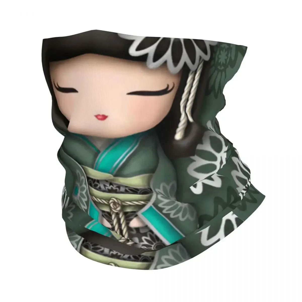 Custom Japanese Girl Sakura Kokeshi Doll Bandana Neck Gaiter for Hiking Camping Men Women Wrap Scarf Balaclava Warmer