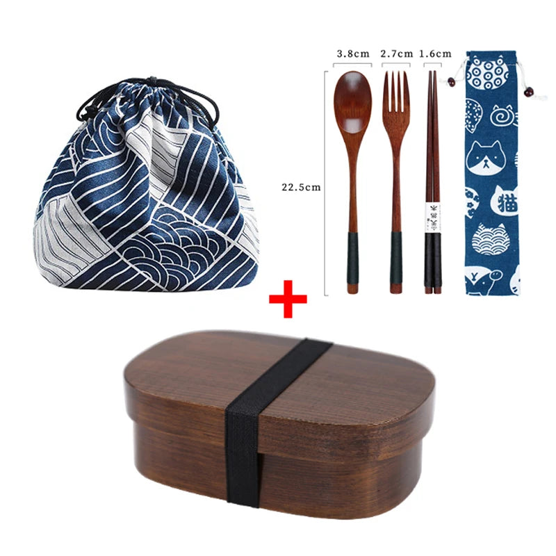 Wooden Lunch Box Set Japanese Bento Boxes Picnic Dinnerware Kit for School Food Container Sushi Case with Tableware Lunchbox