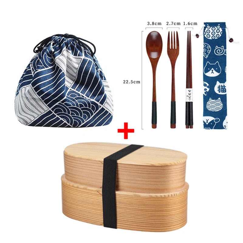 Wooden Lunch Box Set Japanese Bento Boxes Picnic Dinnerware Kit for School Food Container Sushi Case with Tableware Lunchbox