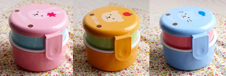 Cute Animal Lunch Box Japanese Double-layer Round Mini Bento Box Children's Fruit Box Snack Box Microwave Kids Lunch Box 540ml