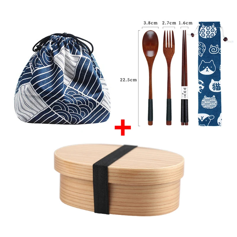 Wooden Lunch Box Set Japanese Bento Boxes Picnic Dinnerware Kit for School Food Container Sushi Case with Tableware Lunchbox