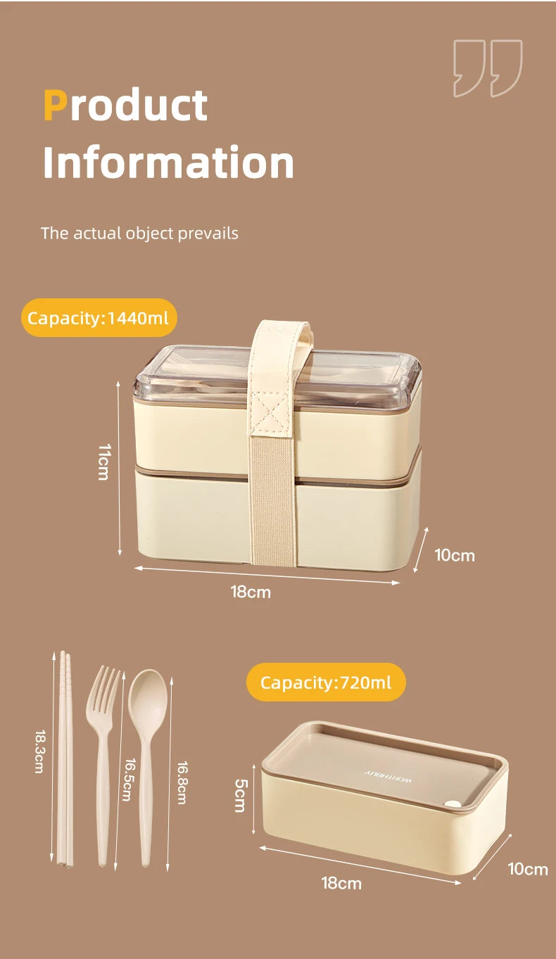 WORTHBUY Microwave Bento Box With Tableware Portable Double-layer Lunch Box Leak Proof Divided Food Containers For Student Adult