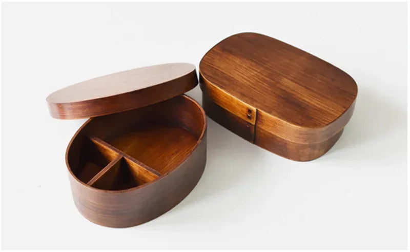 Wooden Lunch Box Picnic Japanese Bento Box for School Kids Dinnerware Set Round Square Lunch Box