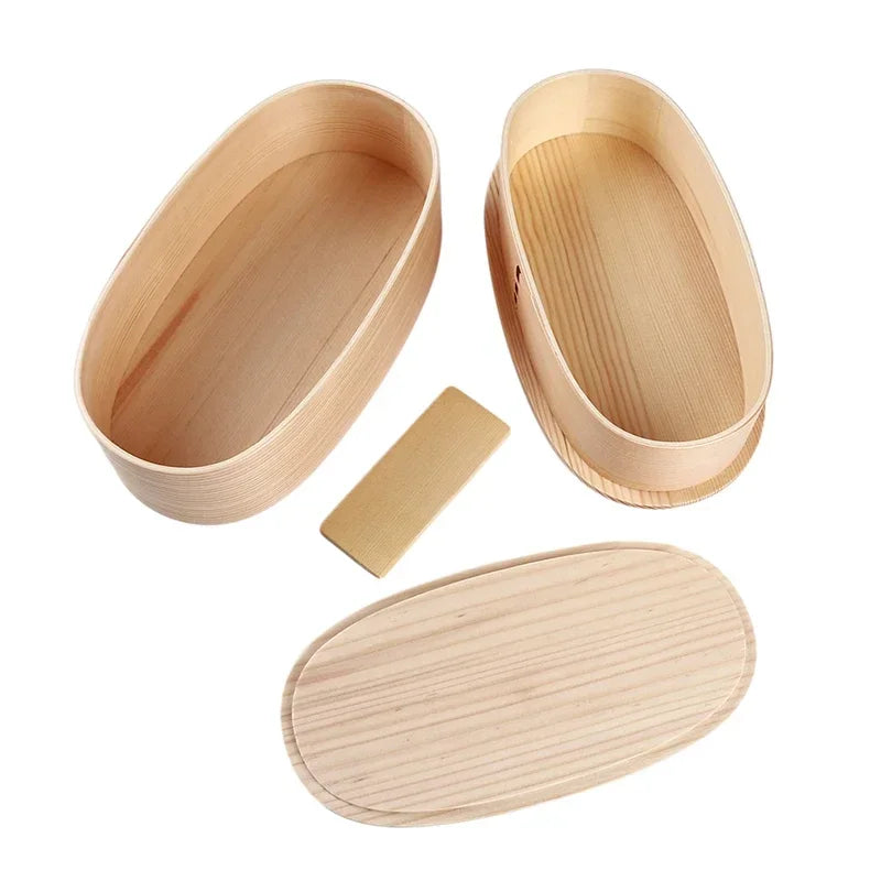 Wooden Lunch Box Picnic Japanese Bento Box for School Kids Dinnerware Set Round Square Lunch Box