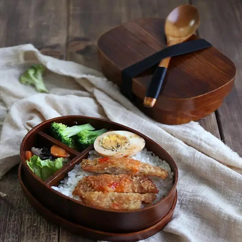 Useful Wooden Lunch Box Picnic Japanese Bento Box for School Kids Dinnerware Set Round Square Lunch Box
