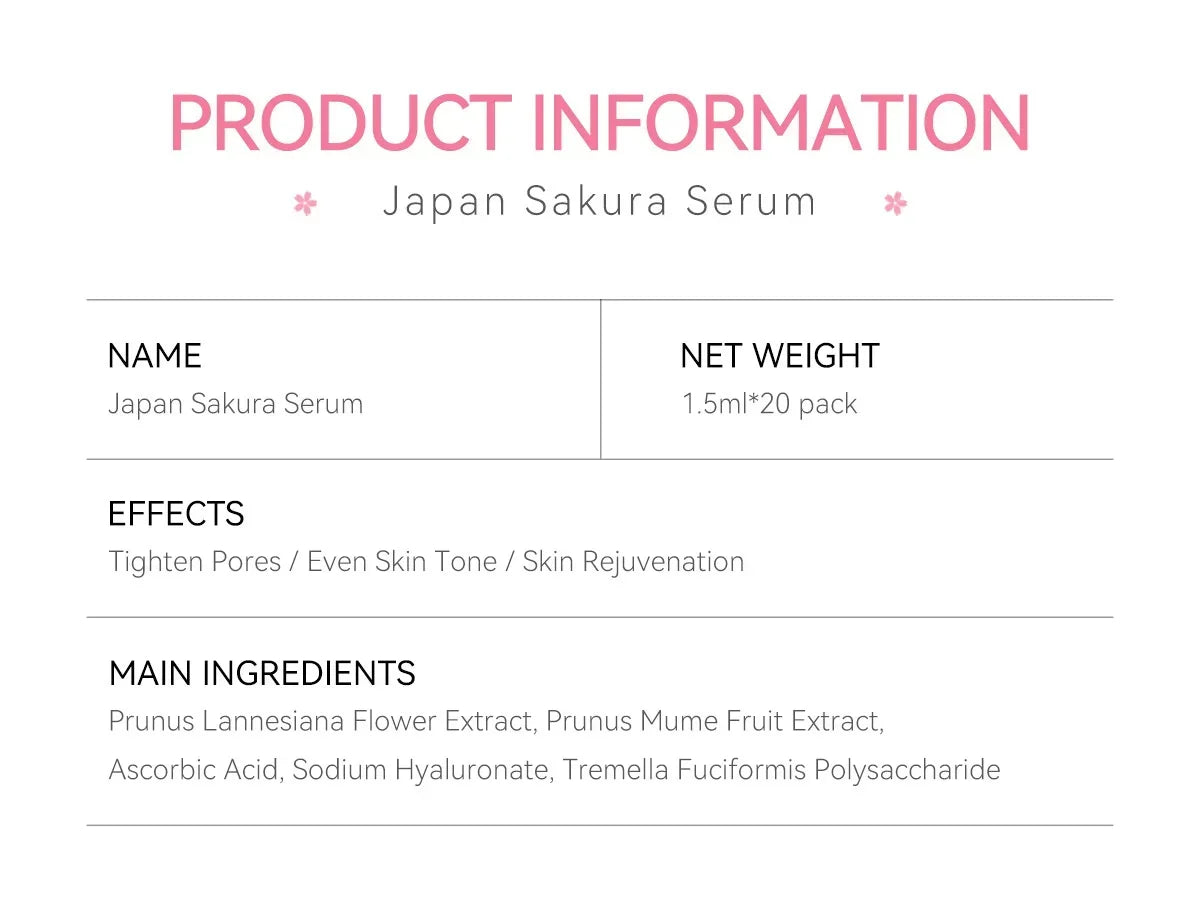 Anti Aging Sakura Whitening Face Serum Fade Fine Lines Tighten Pores Improve Melanin Pigment Dull Moisturizer Brighten Skin Care