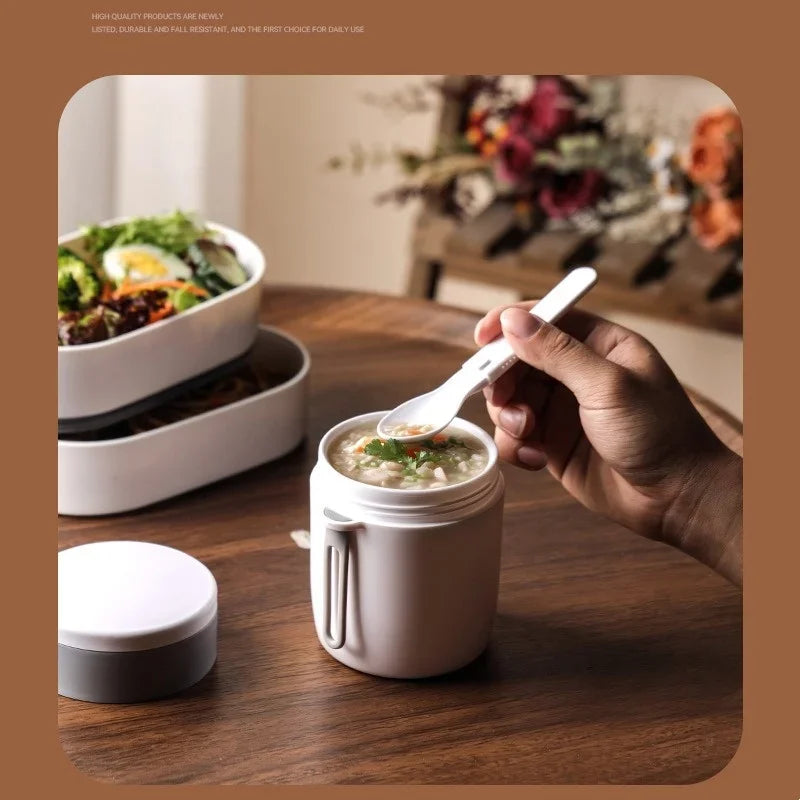 Japanese Cherry Blossom Lunch Box with Tableware Microwave Bento Boxes Soup Cup Portable Student Double-layer Lunch Food Box