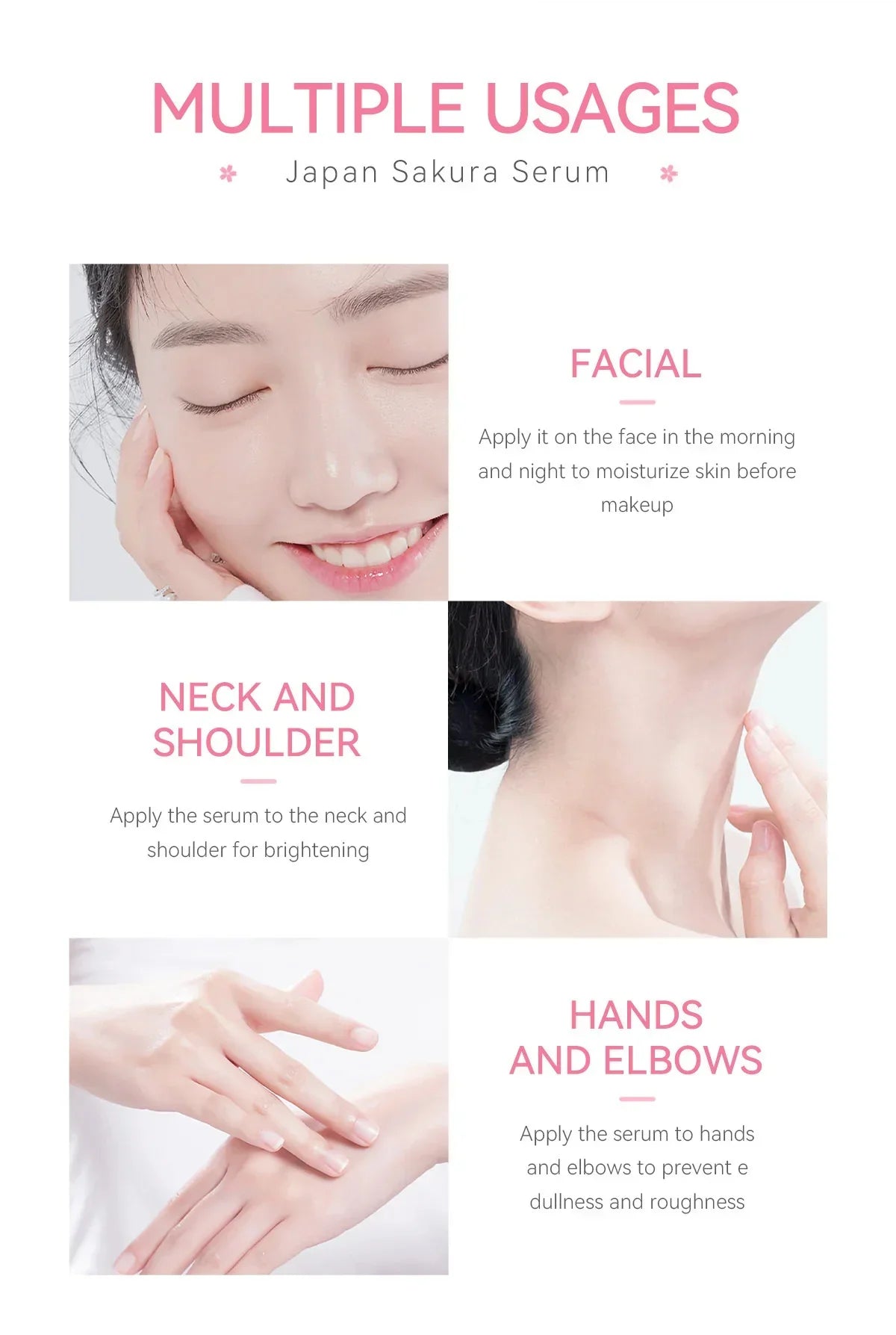 Anti Aging Sakura Whitening Face Serum Fade Fine Lines Tighten Pores Improve Melanin Pigment Dull Moisturizer Brighten Skin Care