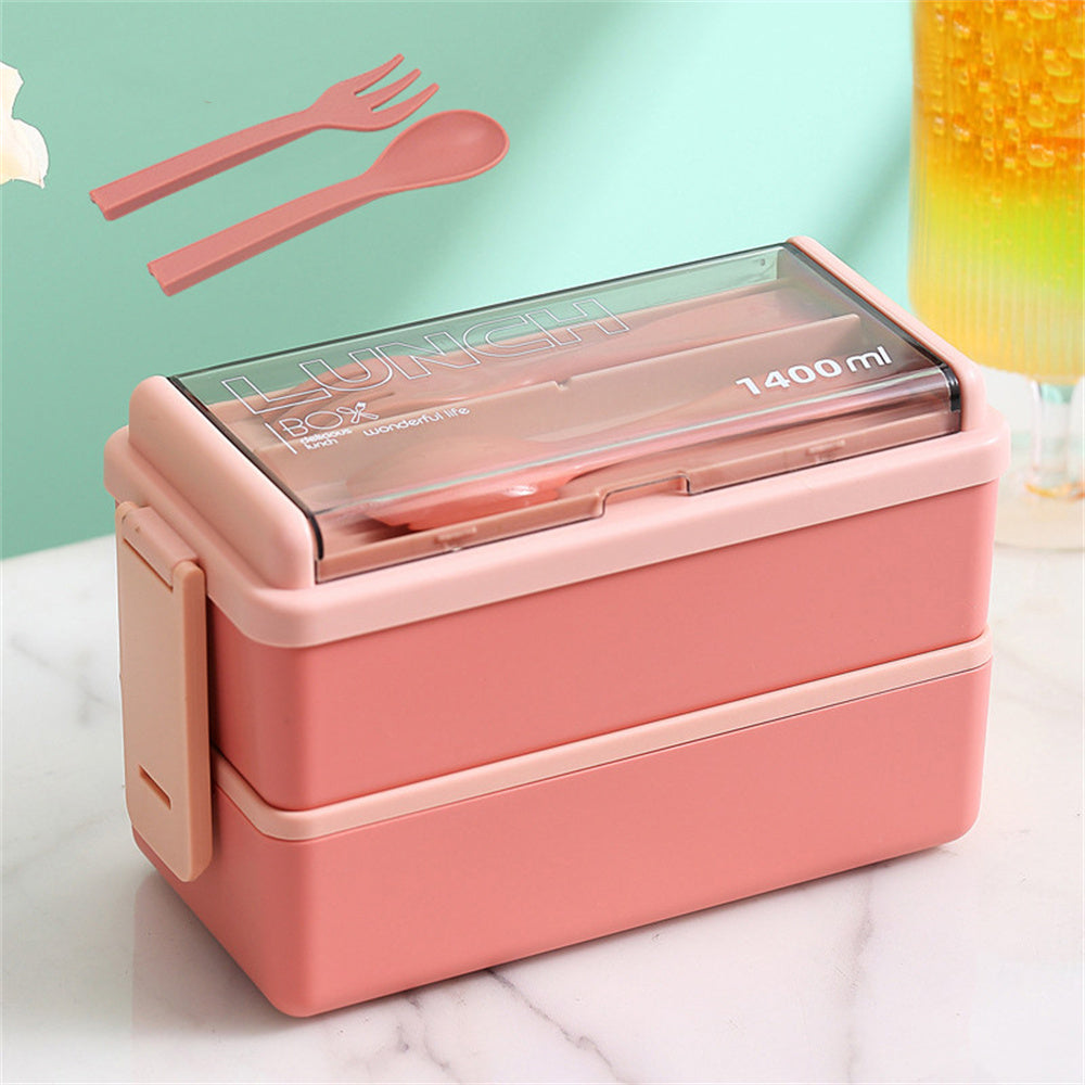 Double Layer Portable Lunch Box For Kids With Fork and Spoon Microwave Bento Boxes Dinnerware Set Food Storage Container