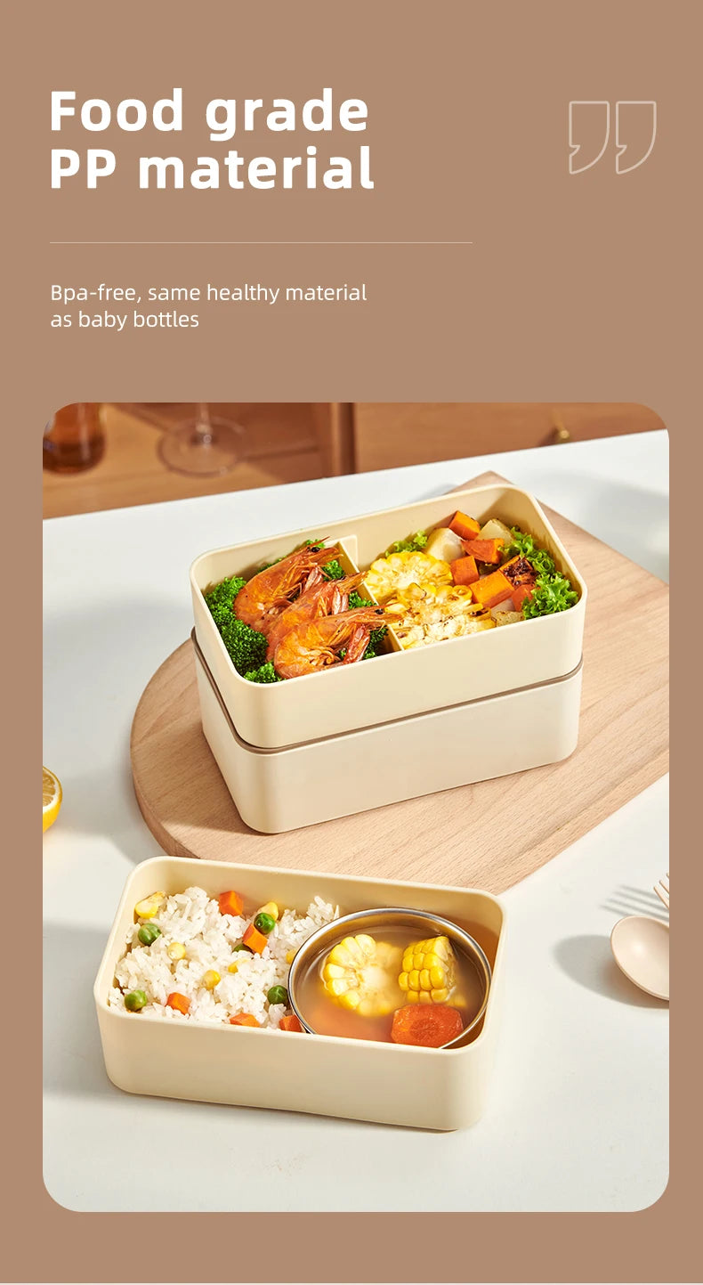 WORTHBUY Microwave Bento Box With Tableware Portable Double-layer Lunch Box Leak Proof Divided Food Containers For Student Adult