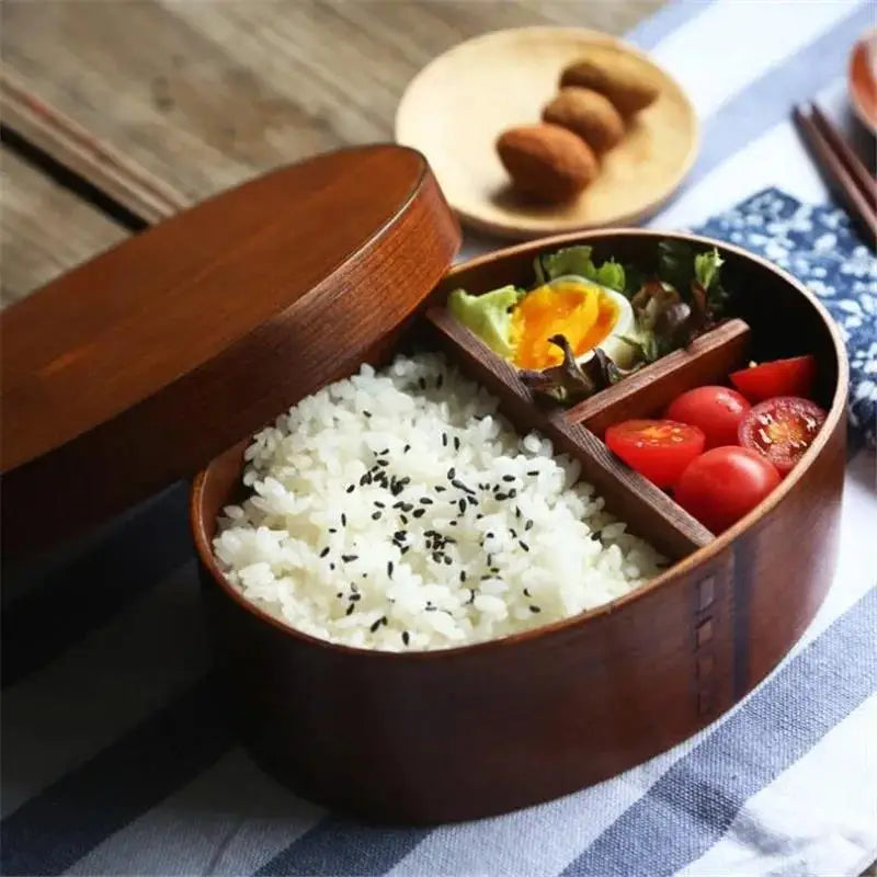 Useful Wooden Lunch Box Picnic Japanese Bento Box for School Kids Dinnerware Set Round Square Lunch Box