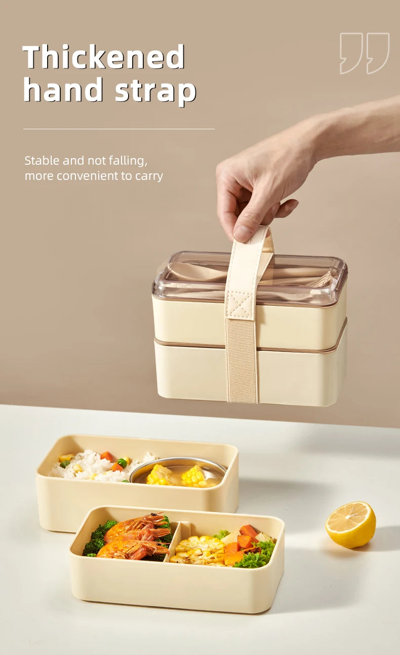 WORTHBUY Microwave Bento Box With Tableware Portable Double-layer Lunch Box Leak Proof Divided Food Containers For Student Adult