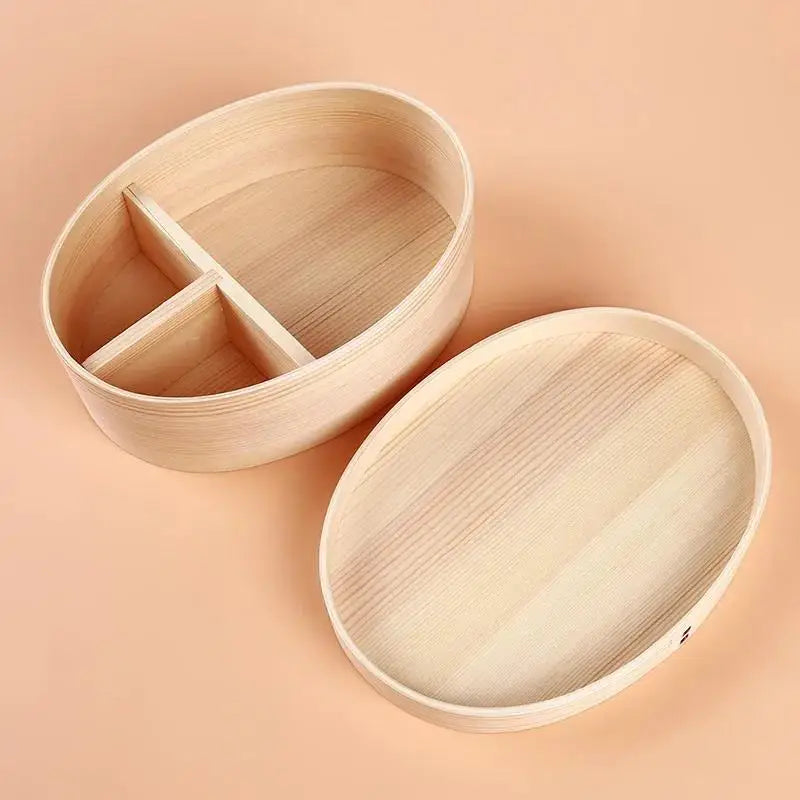 Useful Wooden Lunch Box Picnic Japanese Bento Box for School Kids Dinnerware Set Round Square Lunch Box