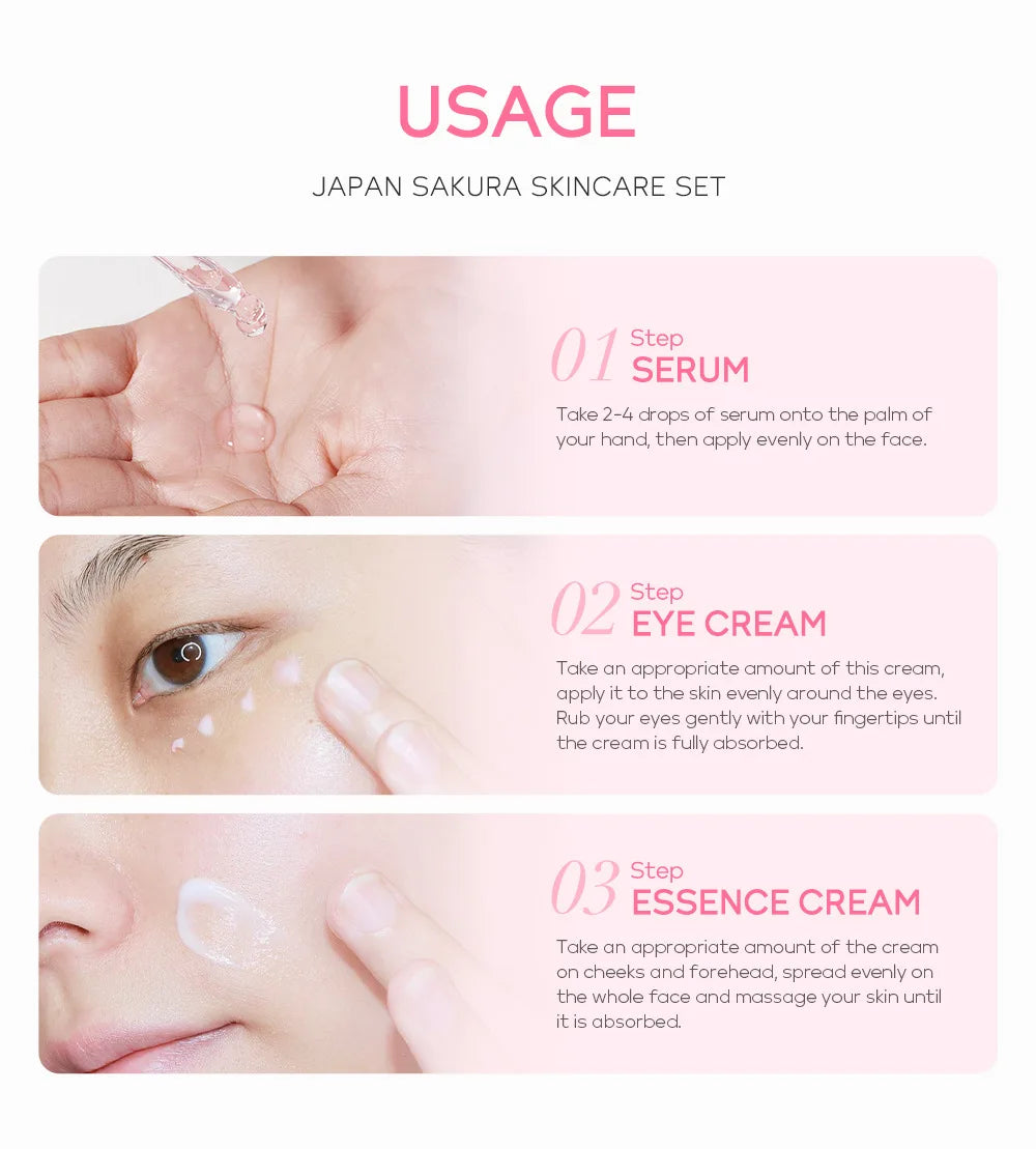 LAIKOU Sakura Skin Care Sets Facial Cleanser Face Cream Serum Toner Moisturizing Brightening Firming Hydrating Face Care Kit
