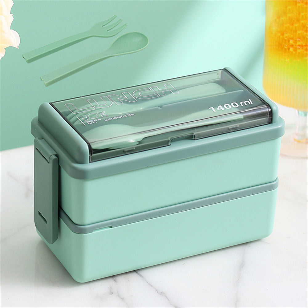 Double Layer Portable Lunch Box For Kids With Fork and Spoon Microwave Bento Boxes Dinnerware Set Food Storage Container