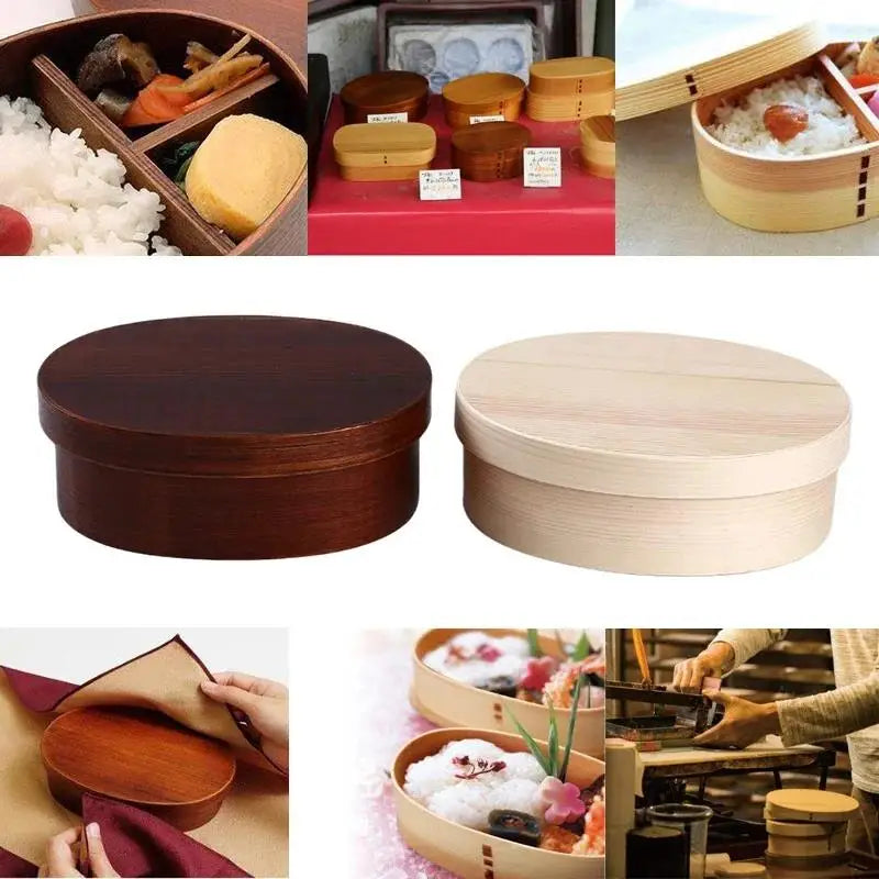Useful Wooden Lunch Box Picnic Japanese Bento Box for School Kids Dinnerware Set Round Square Lunch Box