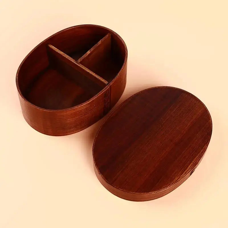 Useful Wooden Lunch Box Picnic Japanese Bento Box for School Kids Dinnerware Set Round Square Lunch Box