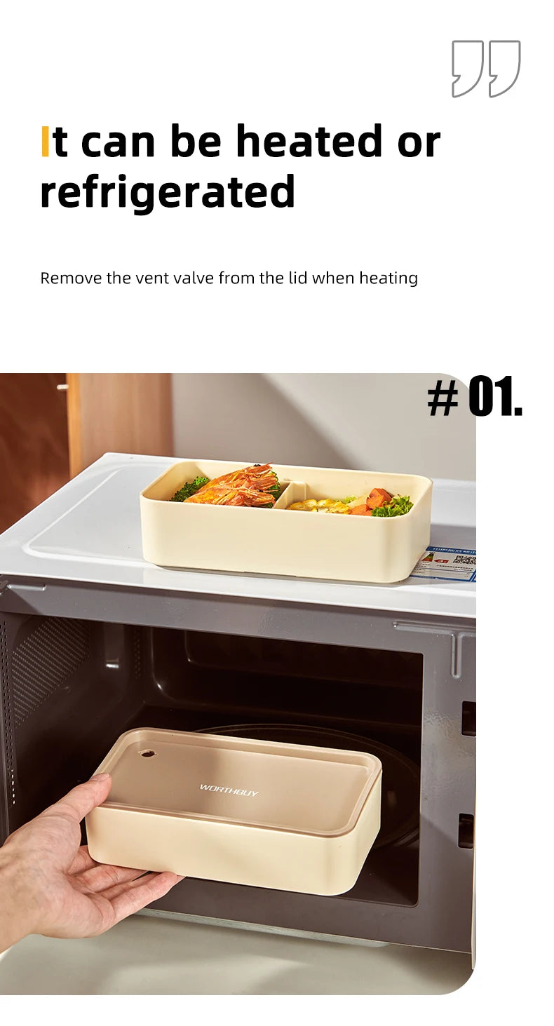 WORTHBUY Microwave Bento Box With Tableware Portable Double-layer Lunch Box Leak Proof Divided Food Containers For Student Adult