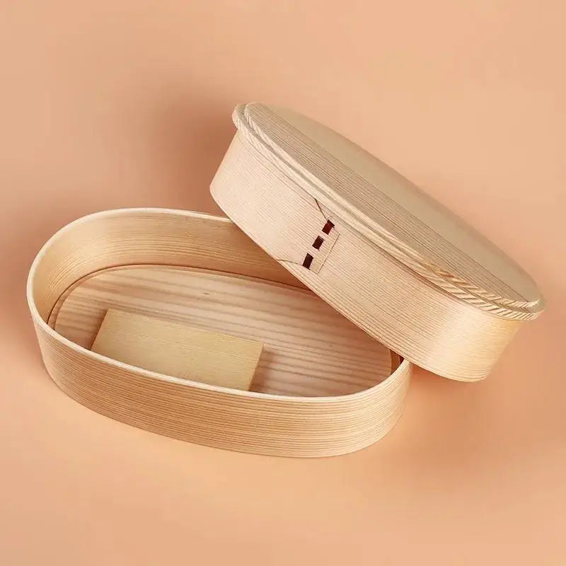 Useful Wooden Lunch Box Picnic Japanese Bento Box for School Kids Dinnerware Set Round Square Lunch Box