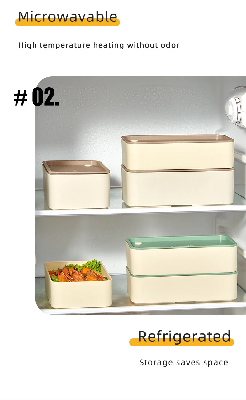 WORTHBUY Microwave Bento Box With Tableware Portable Double-layer Lunch Box Leak Proof Divided Food Containers For Student Adult