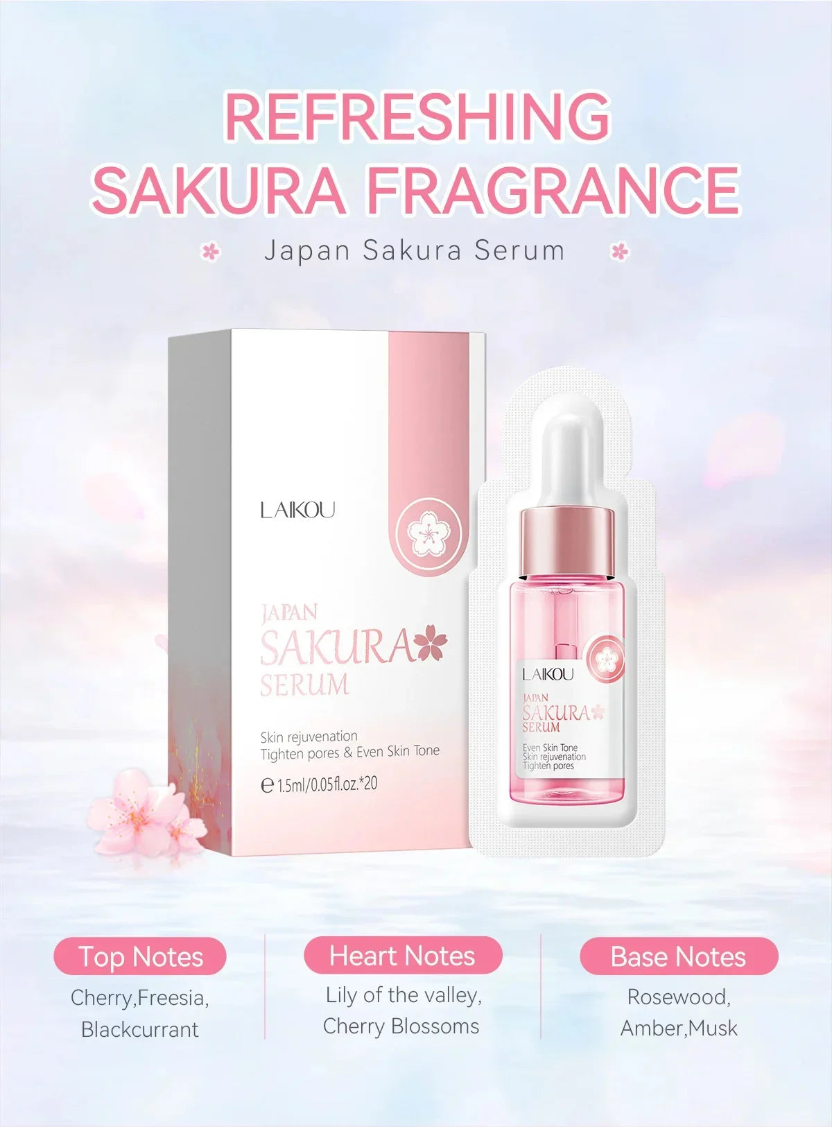 Anti Aging Sakura Whitening Face Serum Fade Fine Lines Tighten Pores Improve Melanin Pigment Dull Moisturizer Brighten Skin Care