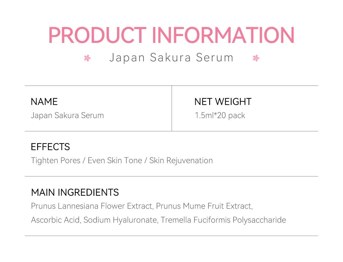 Sakura Whitening Face Serum Fade Fine Lines Anti Aging Tighten Pores Improve Melanin Pigment Dull Moisturizer Brighten Skin Care