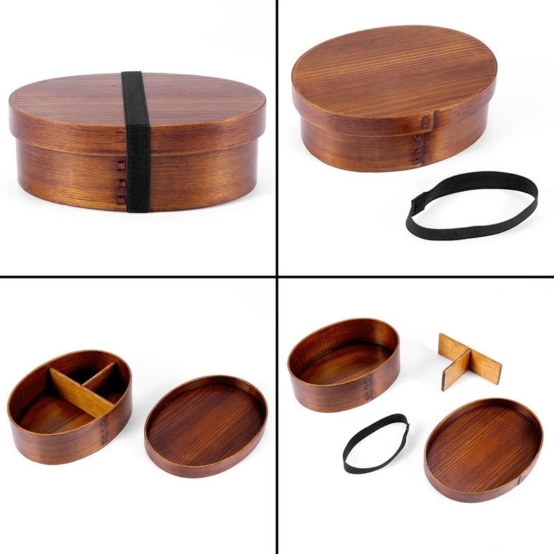 Wooden Lunch Boxs Food Containers Japanese Style Bento Lunchbox For Children School Dinnerware Bowl Boxes Travel Organizer