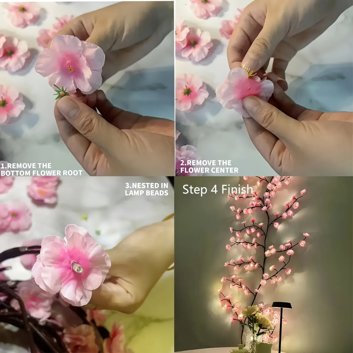 96LED Cherry Blossom Under-Cabinet Lights - USB Powered, 74.8inch Pink Sakura Fairy Lights for Home and Party Decoration, Plastic LED Strip with No Battery Required for Bedroom, Living Room Ambience