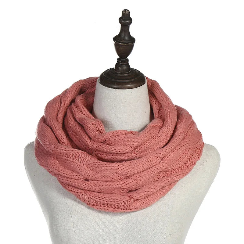 New women solid color cable knitting wool snood infinity scarf winter neck warmer cowl collar circle scarves AC041