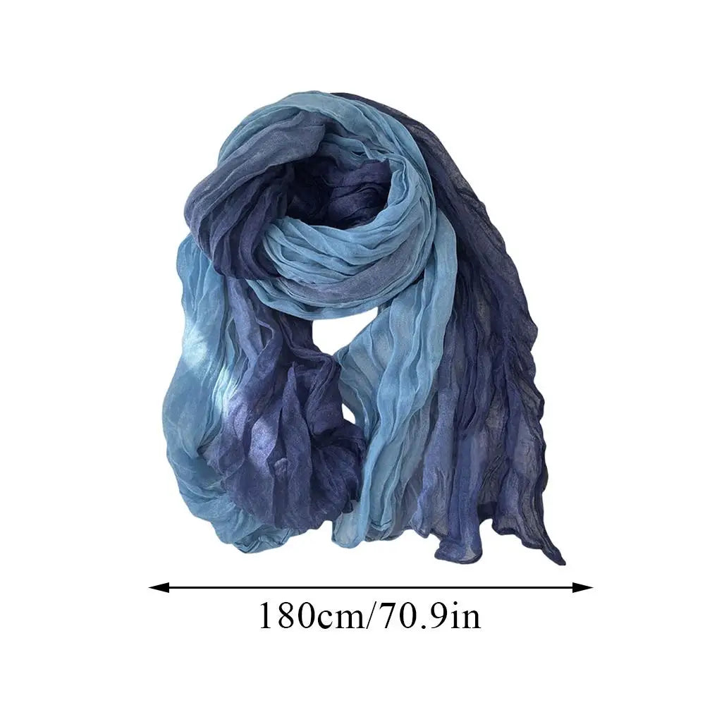 Scarf Cotton Hemp Gradient Blue Autumn Winter Retro Versatile Printed Women's Long Fold Shawl Soft New Fashionable Trend